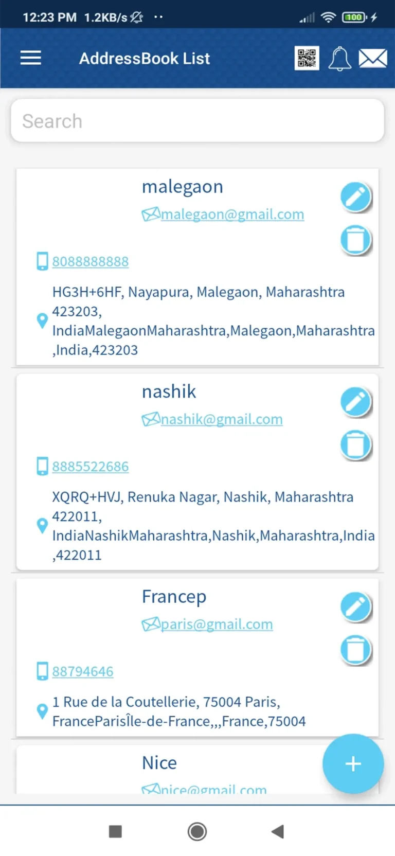Address Book list
